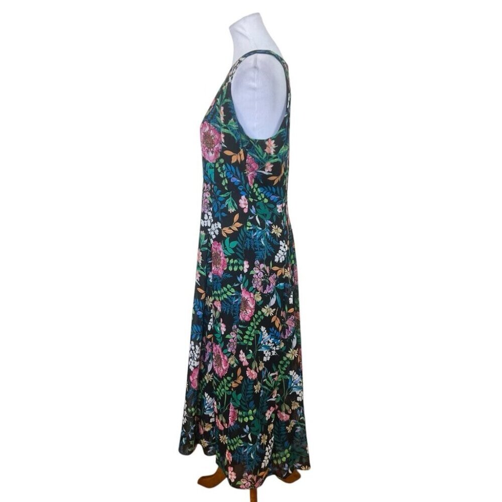Tommy Hilfiger Black Floral Chiffon Sleeveless Zip Trapeze Dress 12 boho No Belt - Picture 4 of 10